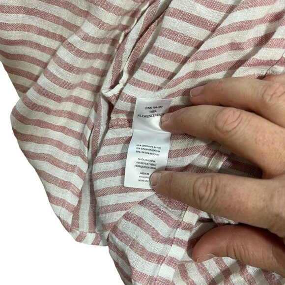 Rails women's blouse M pink white stripe Thea Florence linen blend top low v - Picture 7 of 9
